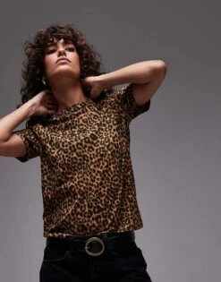 Mango Leopard Print T-shirt In Brown For Women