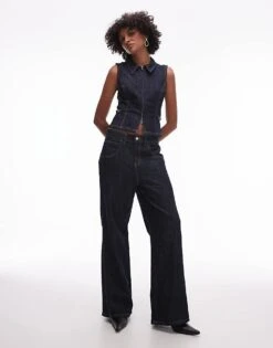 Mango Slouchy Straight Leg Jean Co-ord In Dark Blue For Women Navy -Mango Sales 207213150 1 navy 1