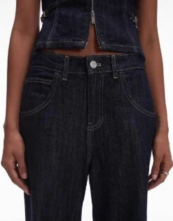 Mango Slouchy Straight Leg Jean Co-ord In Dark Blue For Women Navy -Mango Sales 207213150 5