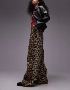 Mango Oversized Straight Leg Leopard Print Jeans In Brown For Women -Mango Sales 207213172 3