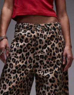 Mango Oversized Straight Leg Leopard Print Jeans In Brown For Women -Mango Sales 207213172 5