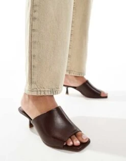 Mango Square Toe Mules In Dark Brown For Women