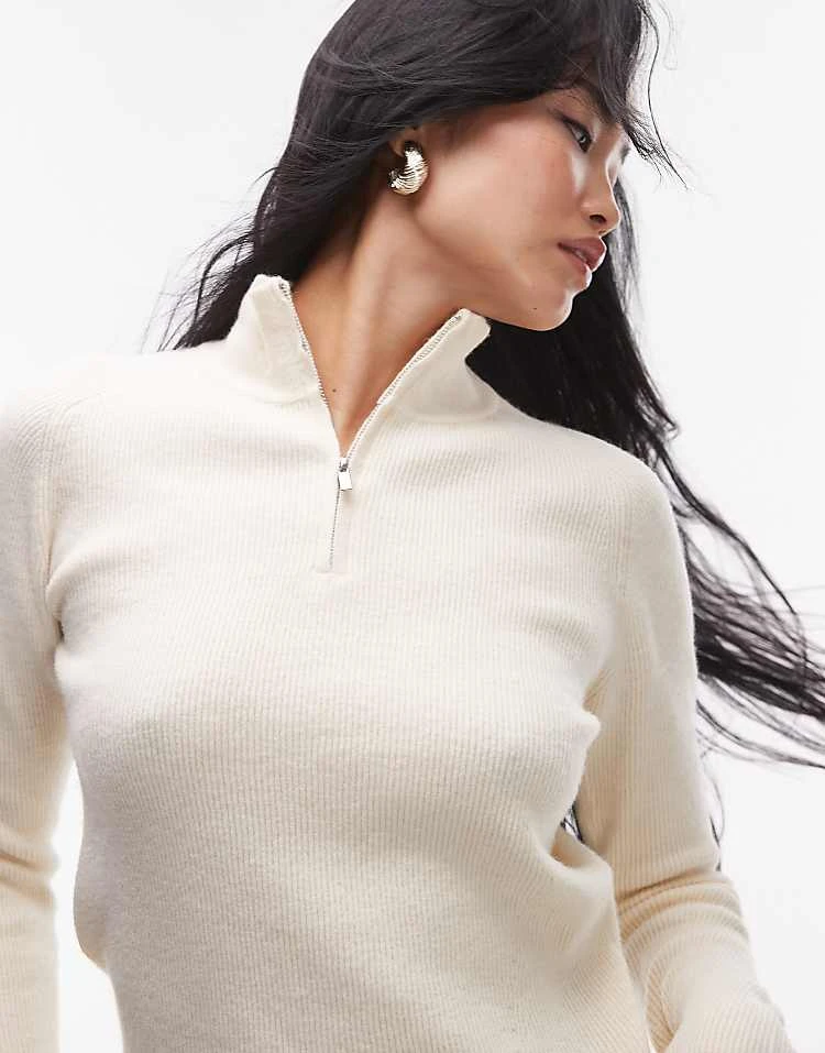 Mango Half Zip Slim Jumper In White For Women 3 Mango Half Zip Slim Jumper In White For Women - Image 3