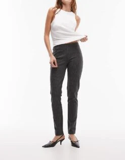 Mango Slim Fit Pinstripe Trouser In Grey For Women