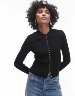 Mango Button Detail Cardigan In Black For Women