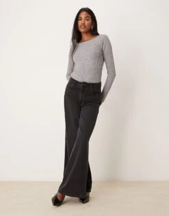 Mango Mixed Ribbed Long Sleeve Top In Grey For Women -Mango Sales 207261920 4