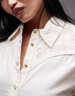 Mango Embroidered Neck Detail Western Shirt In Cream For Women -Mango Sales 207261927 3