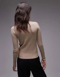 Mango High Neck Ribbed Knitted Top In Beige For Women -Mango Sales 207261939 3