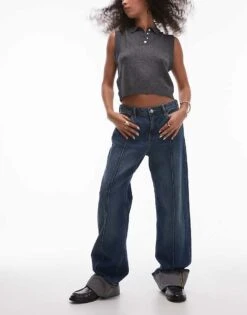 Mango Straight Leg Turn Up Jean In Dark Blue For Women