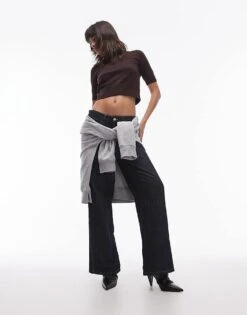 Mango Short Sleeve Wool Mix Knitted Top In Dark Brown For Women Black -Mango Sales 207261984 2