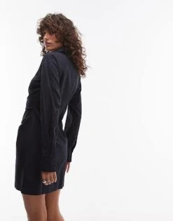 Mango Ruched Side Pinstripe Zip Down Mini Dress In Navy For Women -Mango Sales 207261995 3