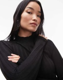 Mango High Neck Ribbed Knitted Top In Black For Women -Mango Sales 207262010 3