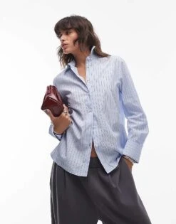 Mango Classic Fit Pinstripe Shirt In Blue For Women Mid Blue -Mango Sales 207262011 1 midblue 1