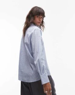 Mango Classic Fit Pinstripe Shirt In Blue For Women Mid Blue -Mango Sales 207262011 3