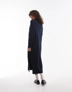 Mango Semi High Neck Long Sleeve Maxi Dress In Navy For Women -Mango Sales 207262039 3