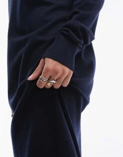 Mango Semi High Neck Long Sleeve Maxi Dress In Navy For Women -Mango Sales 207262039 4