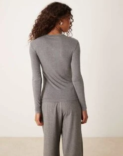 Mango Slim Fit Long Sleeve Top In Grey For Women -Mango Sales 207262042 3