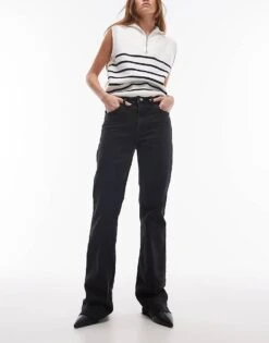 Mango Raw Hem Flare Leg Jeans In Mid Black For Women
