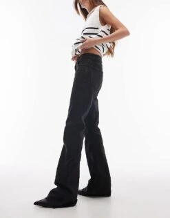 Mango Raw Hem Flare Leg Jeans In Mid Black For Women -Mango Sales 207262083 3