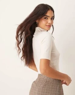 Mango Short Sleeve Wool Mix Knitted Top In White For Women -Mango Sales 207262190 3