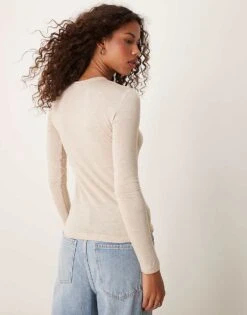 Mango Slim Fit Long Sleeve Top In Light Beige For Women -Mango Sales 207262194 4