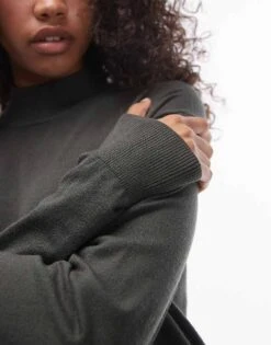 Mango High Neck Split Side Knitted Maxi Dress In Dark Green For Women -Mango Sales 207262209 3