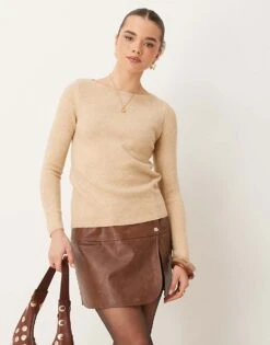 Mango Lightweight High Boat Neck Jumper In Beige For Women -Mango Sales 207262214 1 beige 1