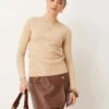 Mango Lightweight High Boat Neck Jumper In Beige For Women