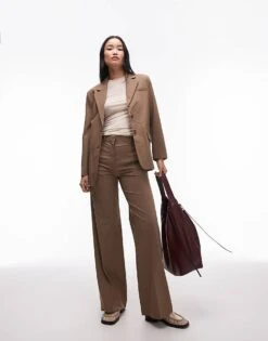 Mango Double Breasted Blazer And Wide Leg Trouser Co-ord In Brown