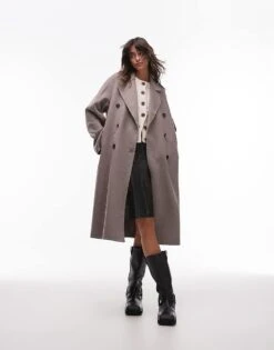Mango Double Breasted Longline Wool Coat In Brown For Women -Mango Sales 207262298 1 brown 1