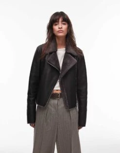 Mango Shearling Aviator Jacket In Black For Women