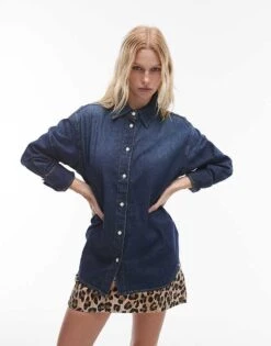 Mango Relaxed Fit Denim Shirt In Dark Blue For Women -Mango Sales 207262326 1 darkblue 1