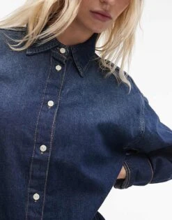 Mango Relaxed Fit Denim Shirt In Dark Blue For Women -Mango Sales 207262326 2