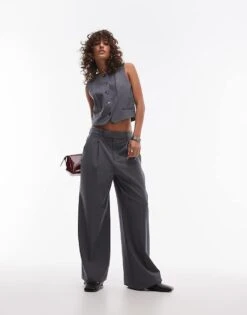 Mango Pinstripe Waistcoat And Pleat Front Wide Leg Trouser Co-ord In Grey -Mango Sales 207262344 1 grey 1