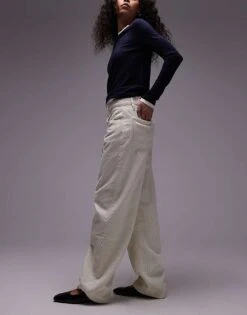 Mango Cord Barrel Leg Jeans In White For Women -Mango Sales 207262400 3