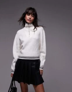 Mango Half Zip Tipped Jumper In White For Women -Mango Sales 207262410 1 white 1