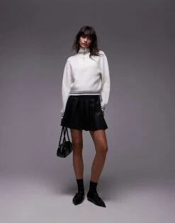 Mango Half Zip Tipped Jumper In White For Women -Mango Sales 207262410 2