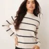 Mango High Neck Stripe Soft Jumper In Brown For Women