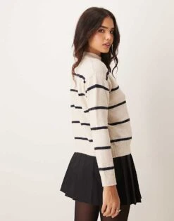 Mango High Neck Stripe Soft Jumper In Brown For Women -Mango Sales 207262424 3