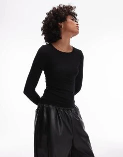 Mango Classic Long Sleeve Top In Black For Women