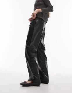 Mango Elasticated Waist Faux Leather Trousers In Black For Women -Mango Sales 207262467 4