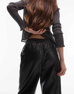 Mango Elasticated Waist Faux Leather Trousers In Black For Women -Mango Sales 207262467 5