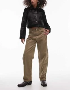 Mango Barrel Leg Jeans In Vintage Washed Brown For Women