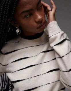 Mango Tiger Stripe Knitted Jumper In White For Women -Mango Sales 207262497 3