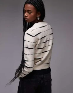 Mango Tiger Stripe Knitted Jumper In White For Women -Mango Sales 207262497 4