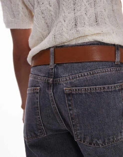 Mango Large Square Buckle Leather Belt In Brown For Women -Mango Sales 207268525 4