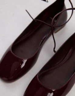 Mango Ankle Tie Ballet Pump In Burgundy For Women -Mango Sales 207268538 4