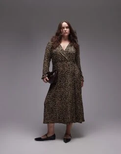Mango Curve Leopard Print Midi Dress In Brown For Women -Mango Sales 207268658 1 brown 1