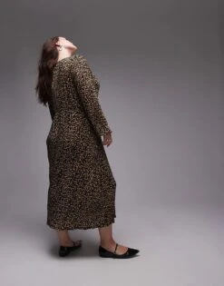 Mango Curve Leopard Print Midi Dress In Brown For Women -Mango Sales 207268658 3