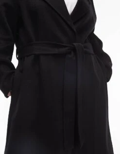Mango Curve Tie Waist Wool Coat In Black For Women -Mango Sales 207268676 4